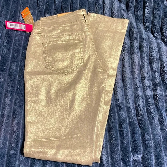 Xhilaration NWT metallic gold sparkle lower waist skinny jeans size 3 - Picture 5 of 6